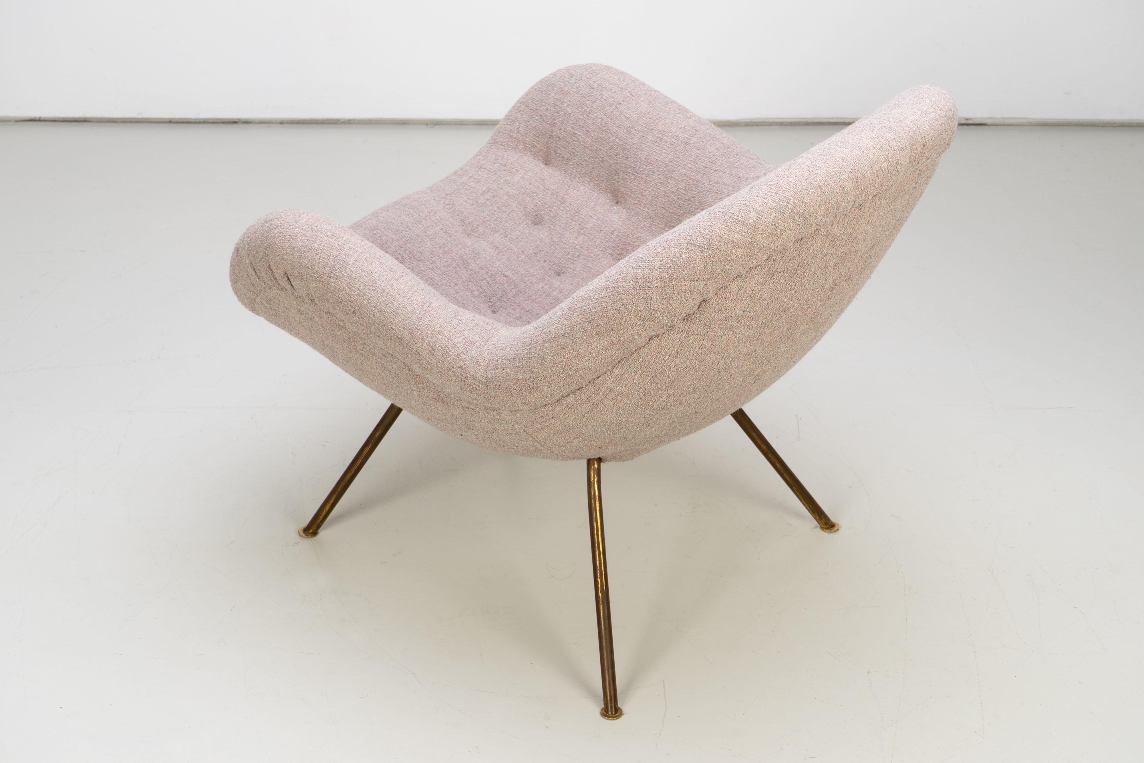 German Early Mid-Century Lounge Chair by Fritz Neth with Brass Legs, 1950s