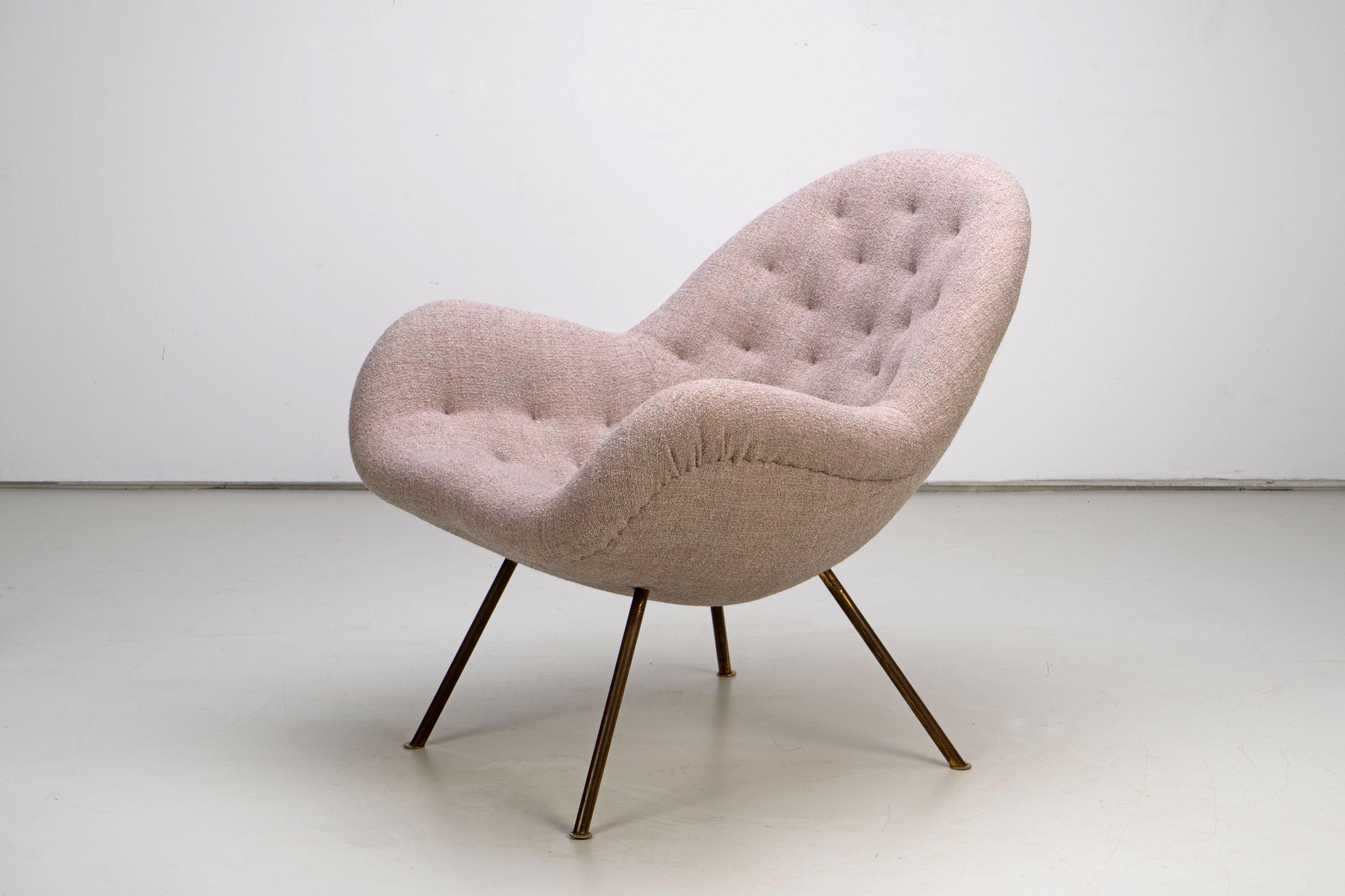 20th Century Early Mid-Century Lounge Chair by Fritz Neth with Brass Legs, 1950s