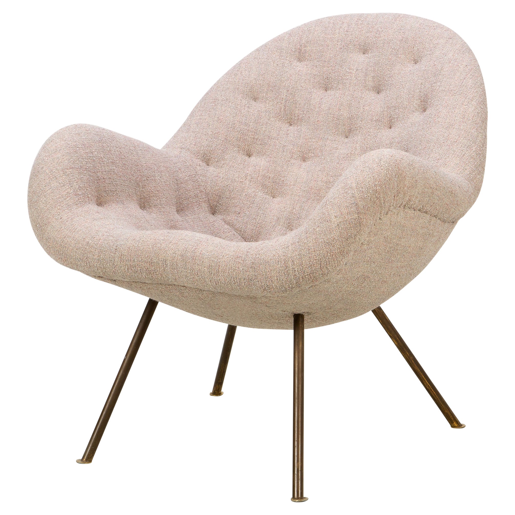 Early Mid-Century Lounge Chair by Fritz Neth with Brass Legs, 1950s For Sale