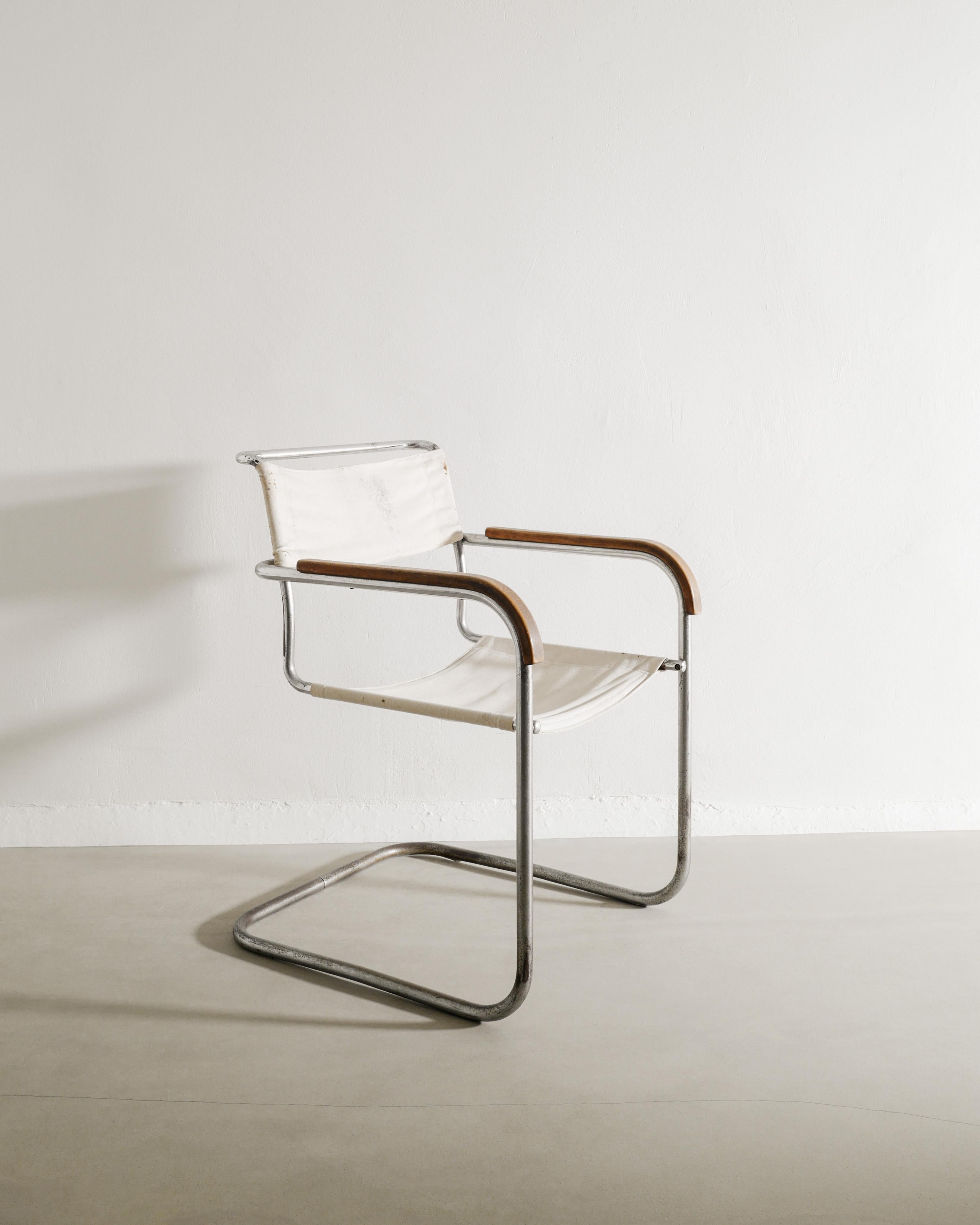 Mid-Century Modern Early Mid Century Marcel Breuer B34 Armchair in Metal & Canvas for Thonet, 1930s For Sale
