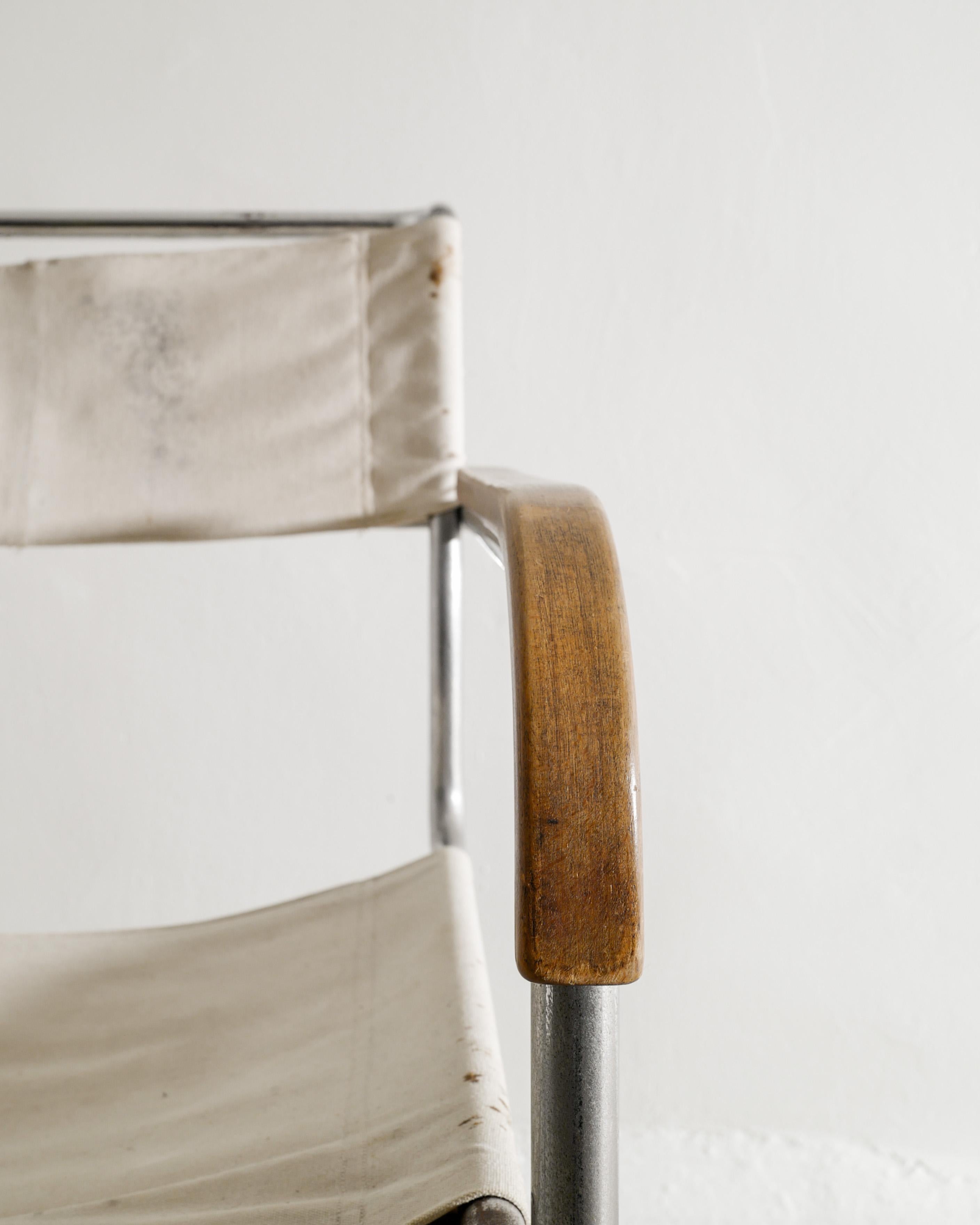 German Early Mid Century Marcel Breuer B34 Armchair in Metal & Canvas for Thonet, 1930s For Sale
