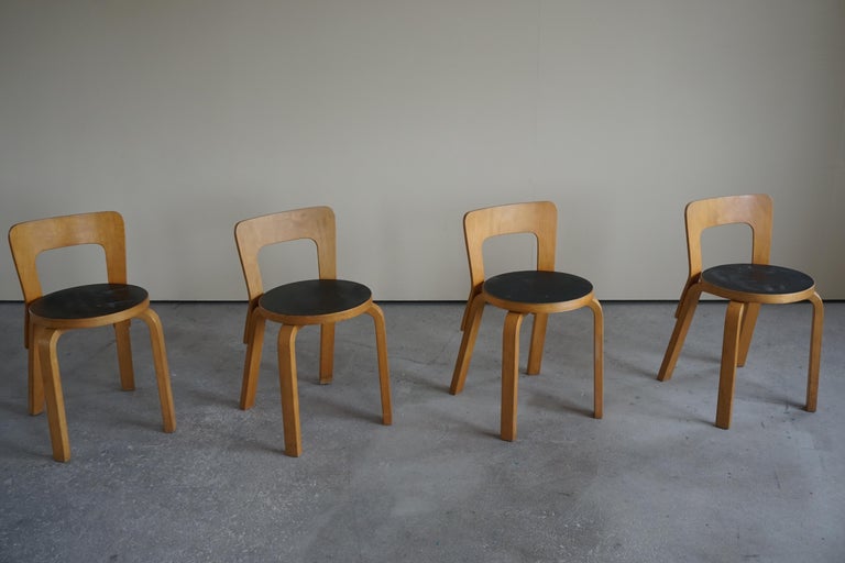 Early Mid-Century Modern Dining Chairs by Alvar Aalto for Artek, Model 65, 1950s For Sale 5