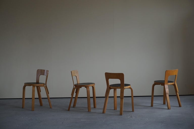 Early Mid-Century Modern Dining Chairs by Alvar Aalto for Artek, Model 65, 1950s For Sale 7