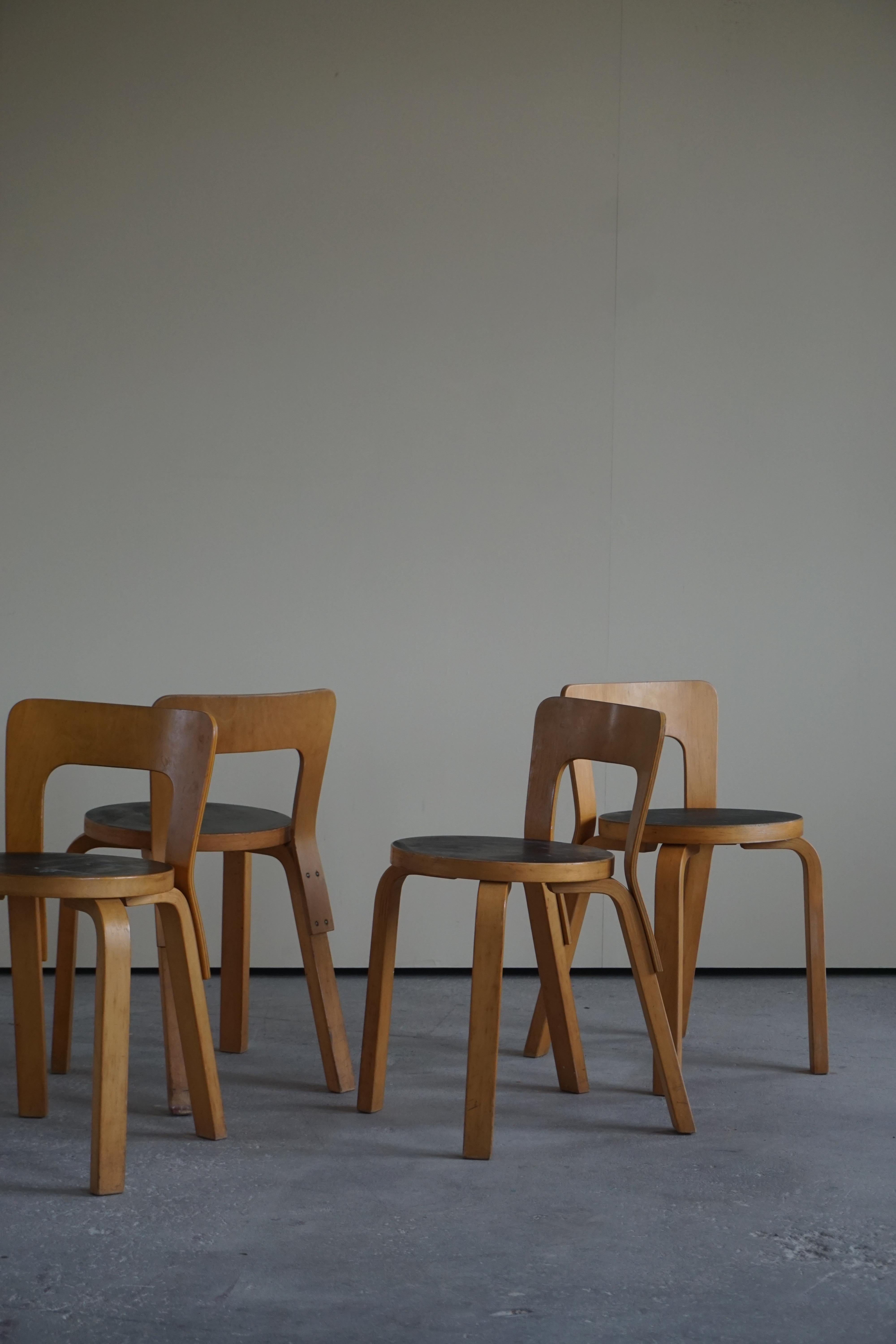 Early Mid-Century Modern Dining Chairs by Alvar Aalto for Artek, Model 65, 1950s 9