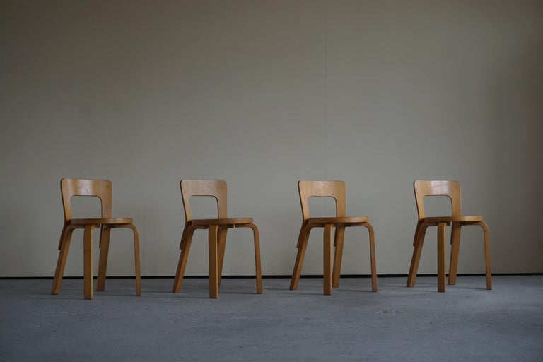 Early Mid-Century Modern Dining Chairs by Alvar Aalto for Artek, Model 65, 1950s For Sale 10