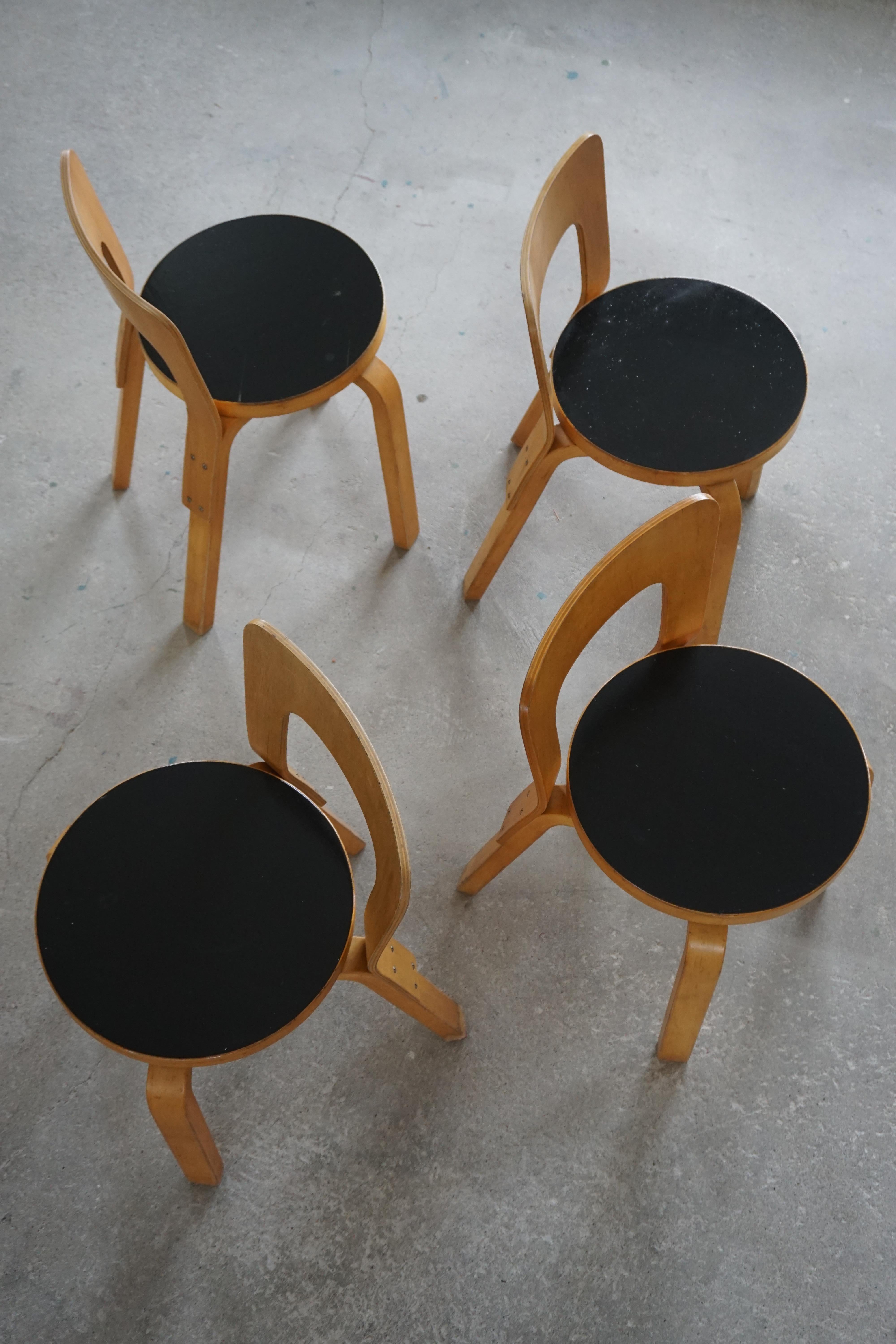 Finnish Early Mid-Century Modern Dining Chairs by Alvar Aalto for Artek, Model 65, 1950s