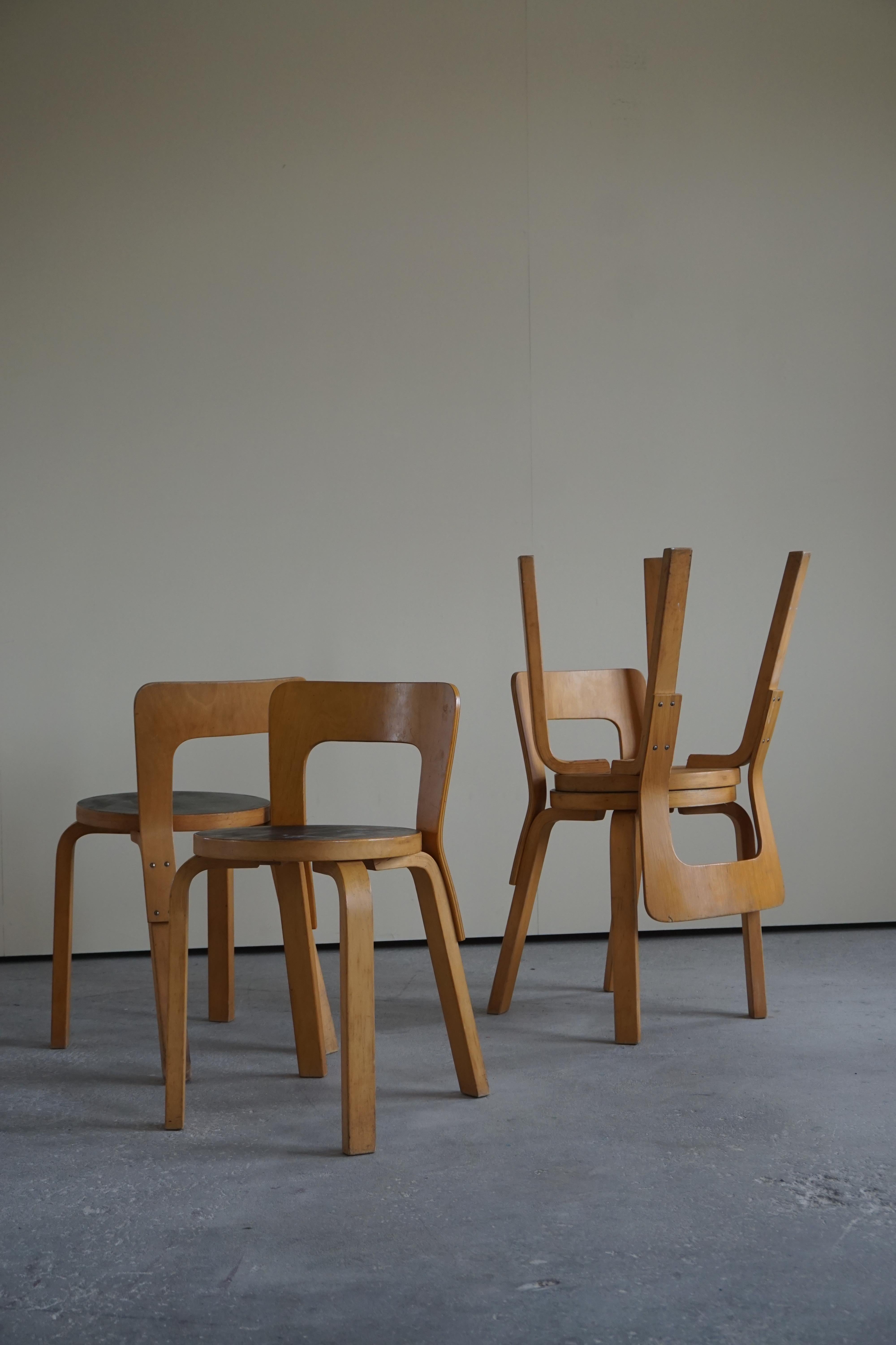 Early Mid-Century Modern Dining Chairs by Alvar Aalto for Artek, Model 65, 1950s In Fair Condition In Odense, DK