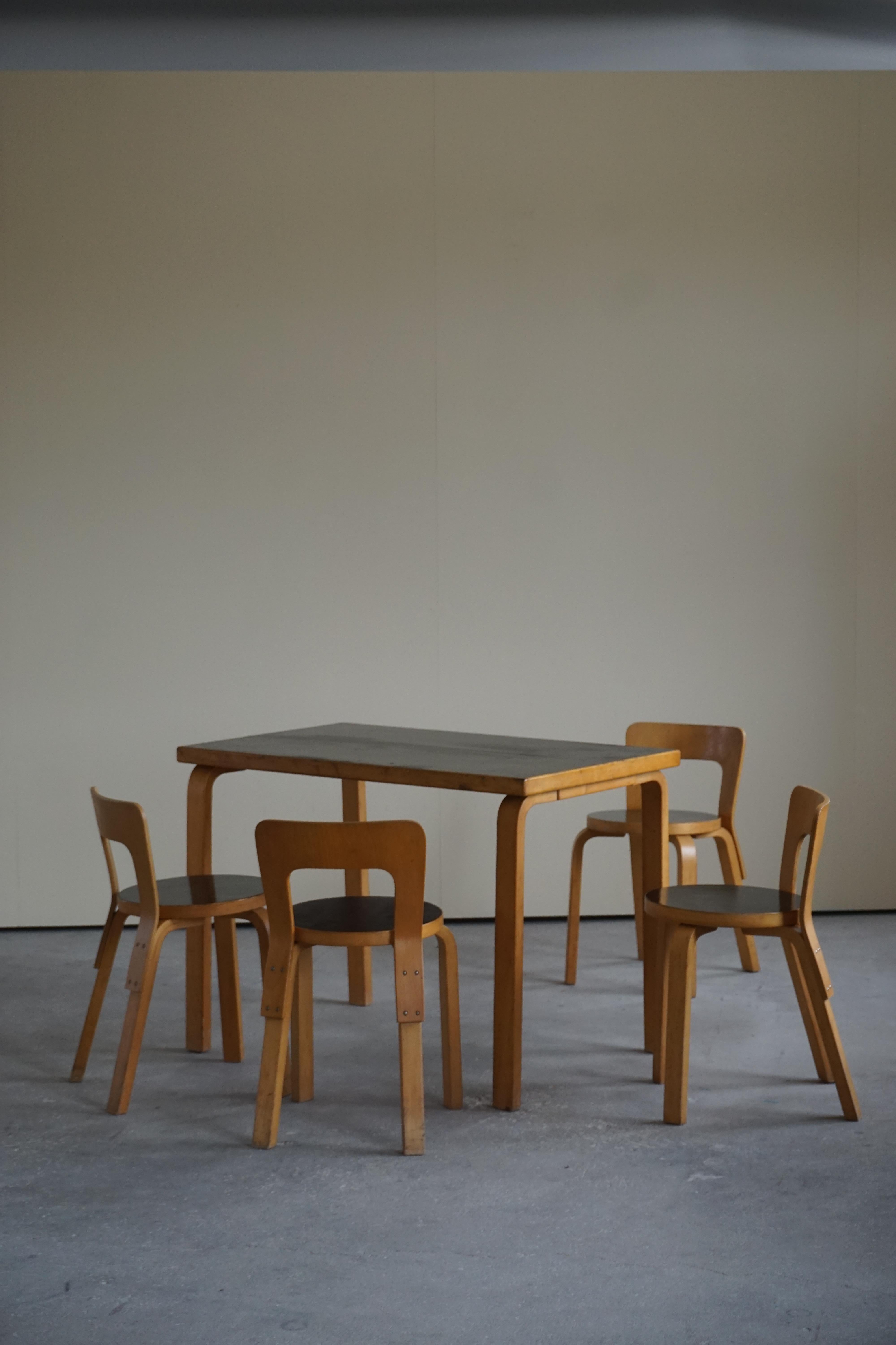 Birch Early Mid-Century Modern Dining Chairs by Alvar Aalto for Artek, Model 65, 1950s