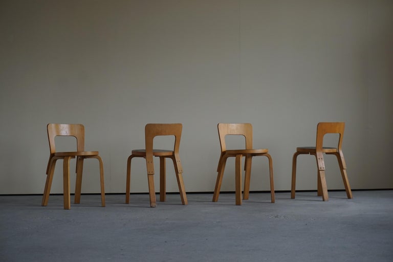 Early Mid-Century Modern Dining Chairs by Alvar Aalto for Artek, Model 65, 1950s For Sale 3