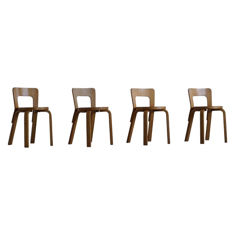 Early Mid-Century Modern Dining Chairs by Alvar Aalto for Artek, Model 65, 1950s For Sale