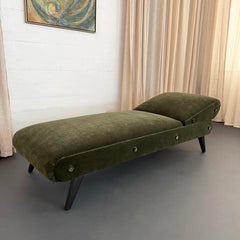 Early Mid-Century Olive Green Suede Daybed Chaise Longue