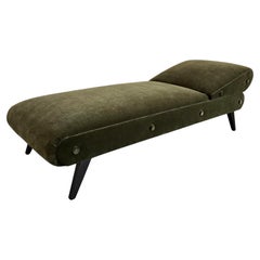 Early Mid-Century Olive Green Suede Daybed Chaise Longue