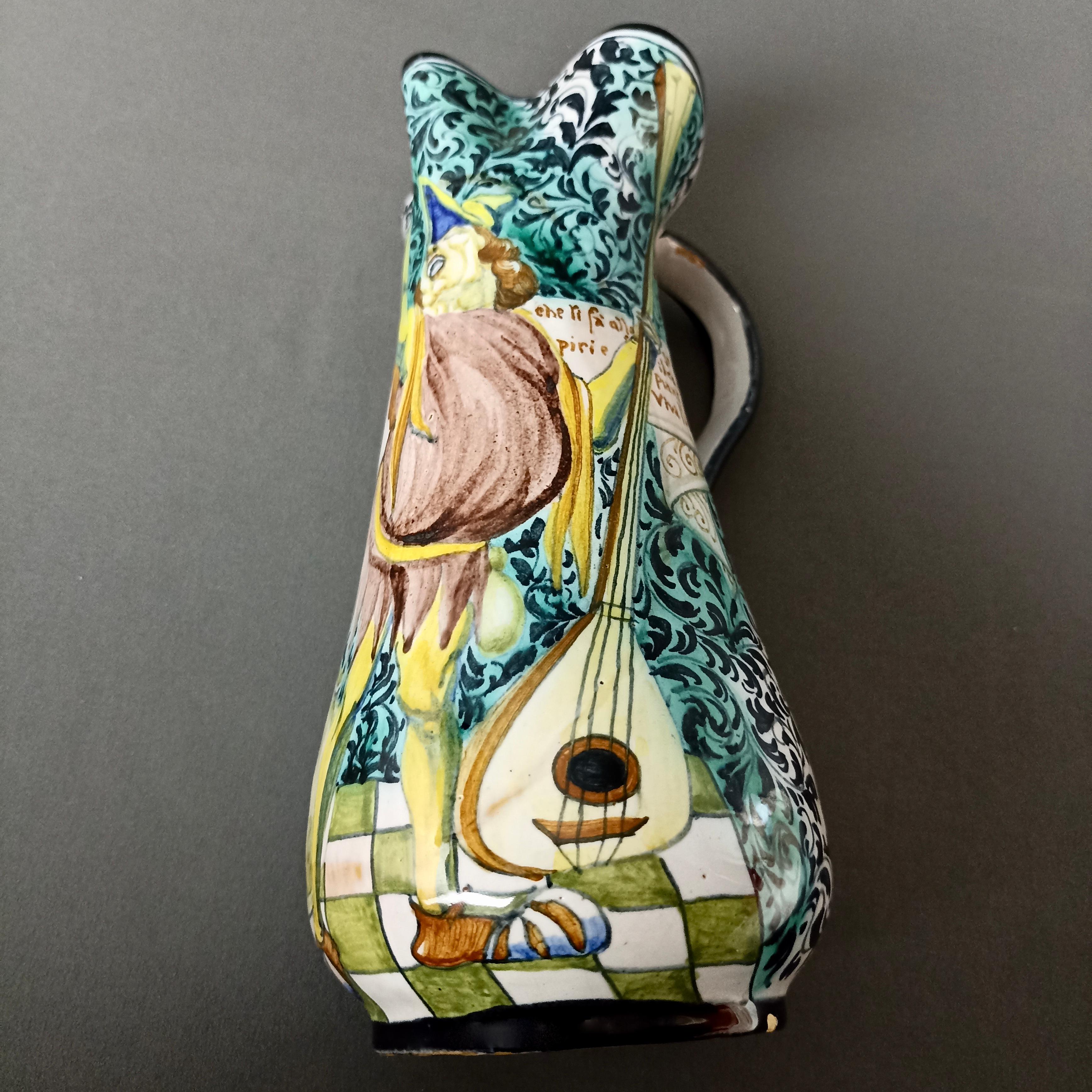 Early Mid-Century Renaissance style ceramic wine jug. Marked Ciccoli, Pesaro. For Sale 1