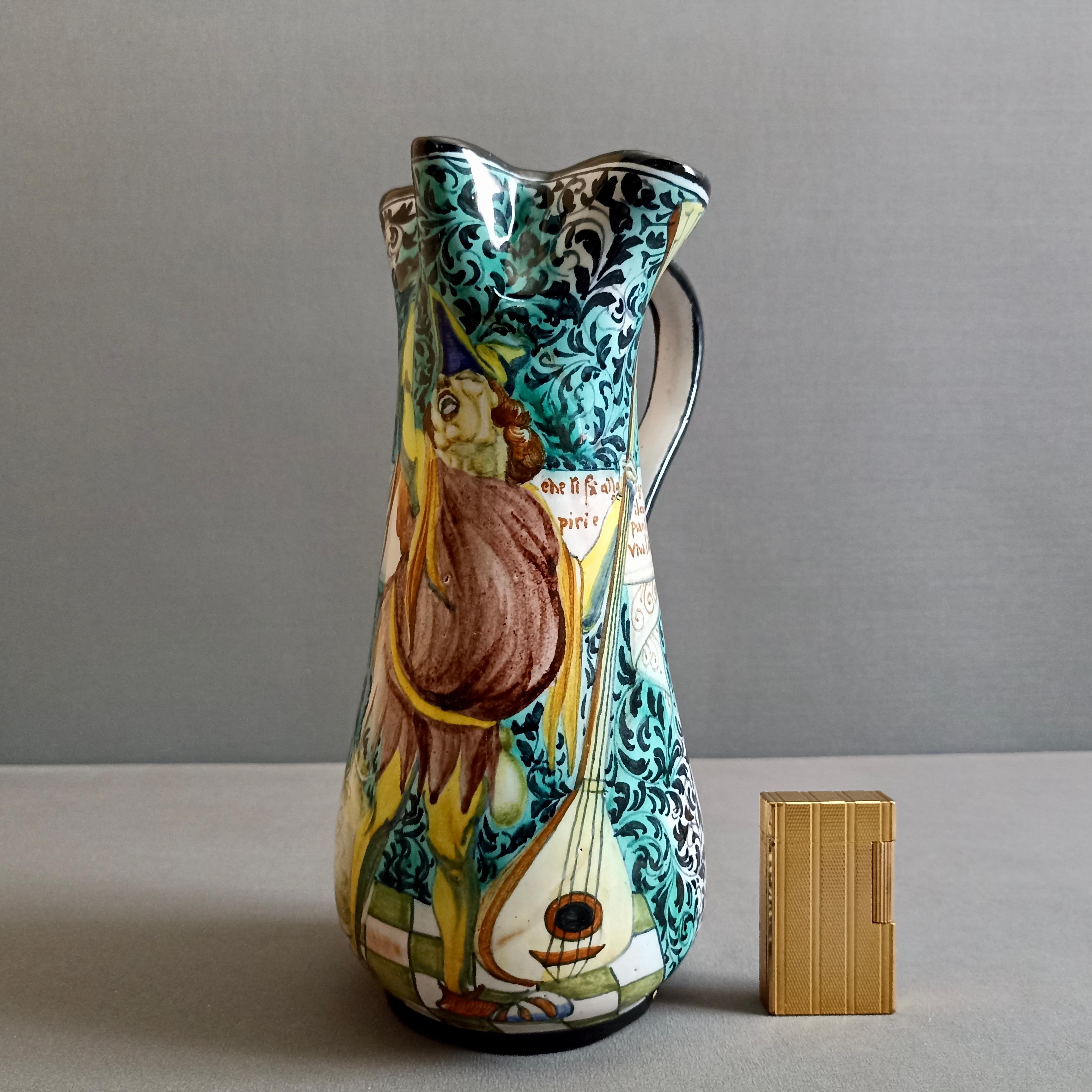 Early Mid-Century Renaissance style ceramic wine jug. Marked Ciccoli, Pesaro. For Sale 6
