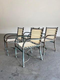Early Mid Century Robert Lewis Patinated Bronze Patio Armchairs, Set of 4