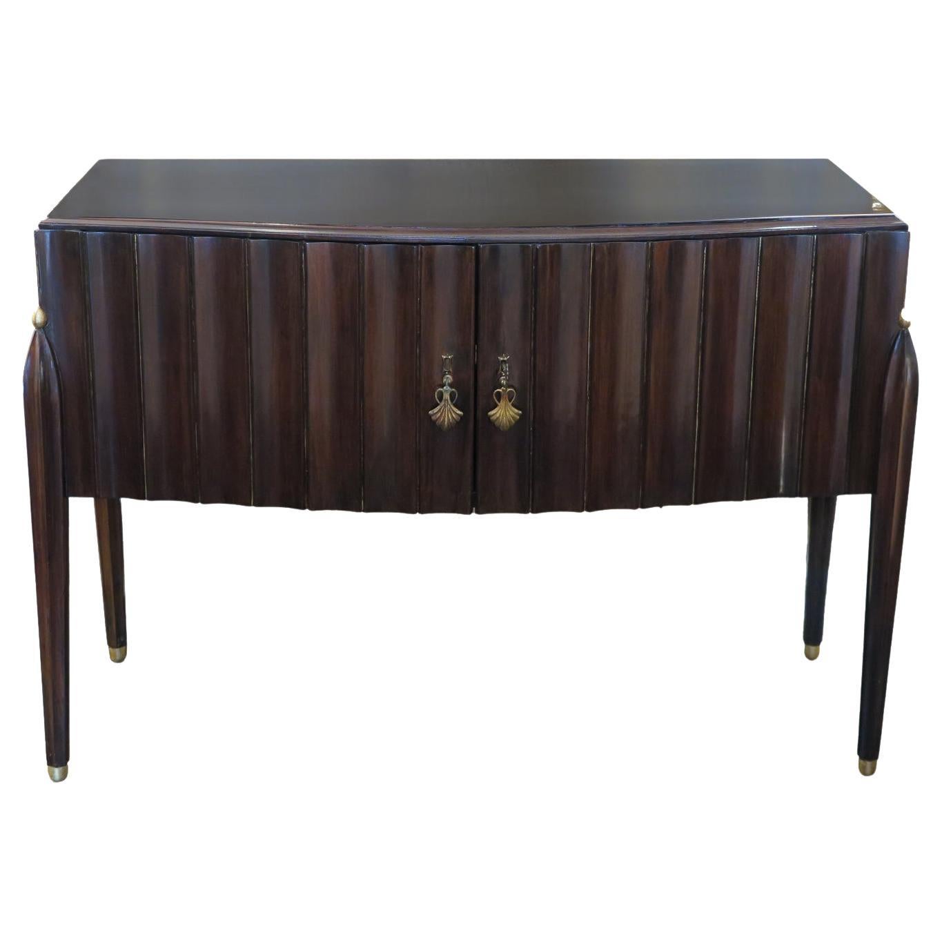 Fluted Console Cabinet in Dark Stained Mahogany, Italy, circa 1940s