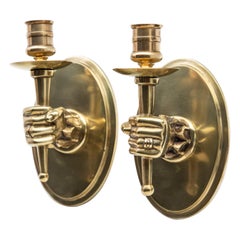 Early Midcentury Hand Holding Torch Wall Sconces