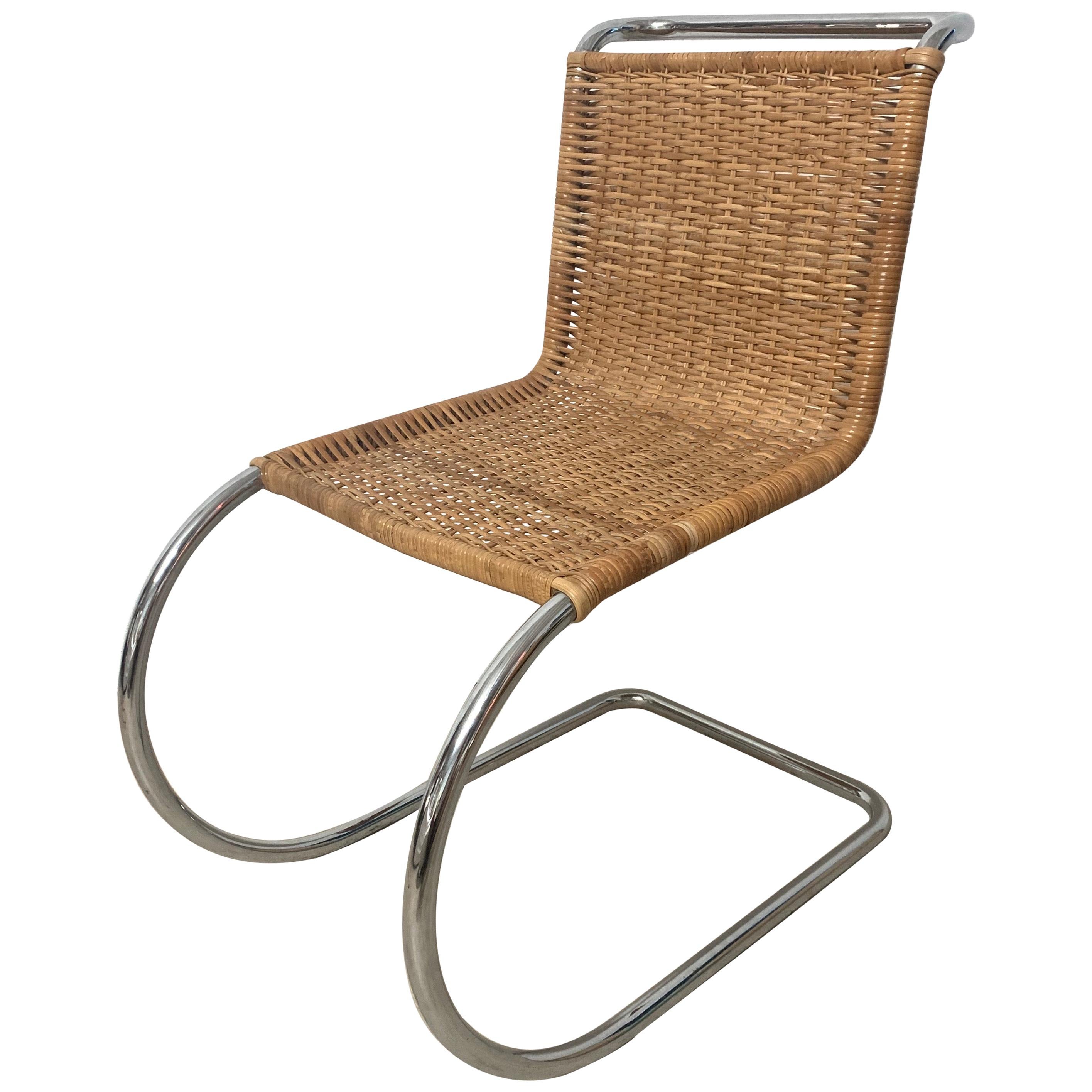 Early Mies Van Der Rohe "MR 10" Chair in Wicker and Chrome Steel, Italy, 1950s