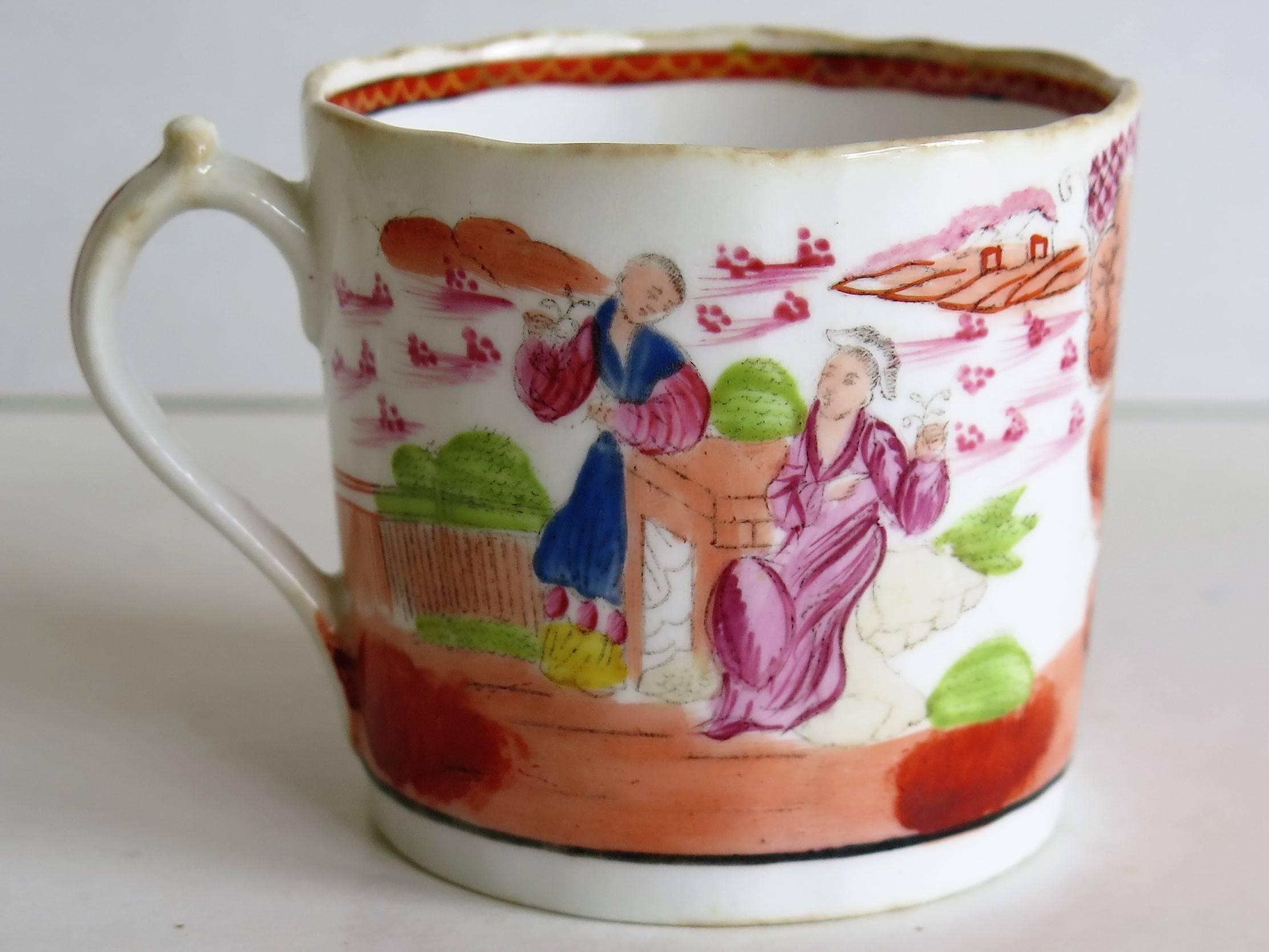 Chinoiserie Early Miles Mason Coffee Can Porcelain Boy at Door Pattern, circa 1805