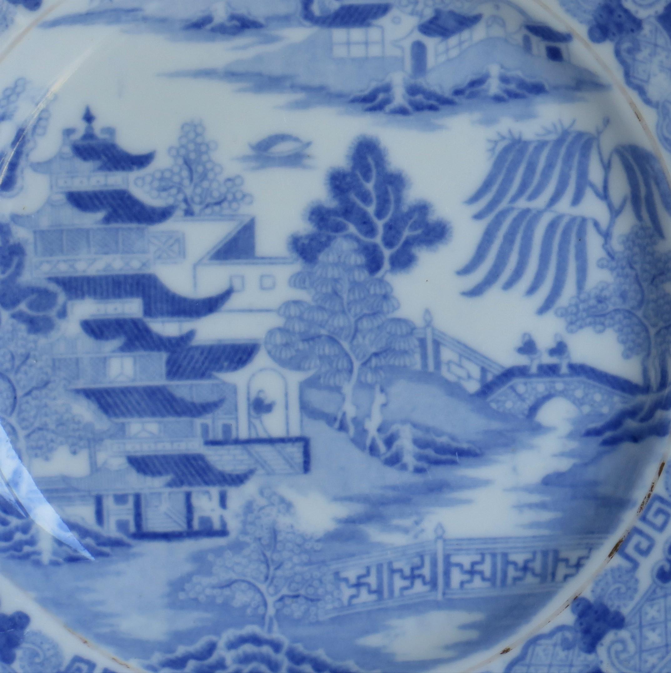 Early Miles Mason Desert Dish or Plate Blue and White Boy at the Door Pattern 1