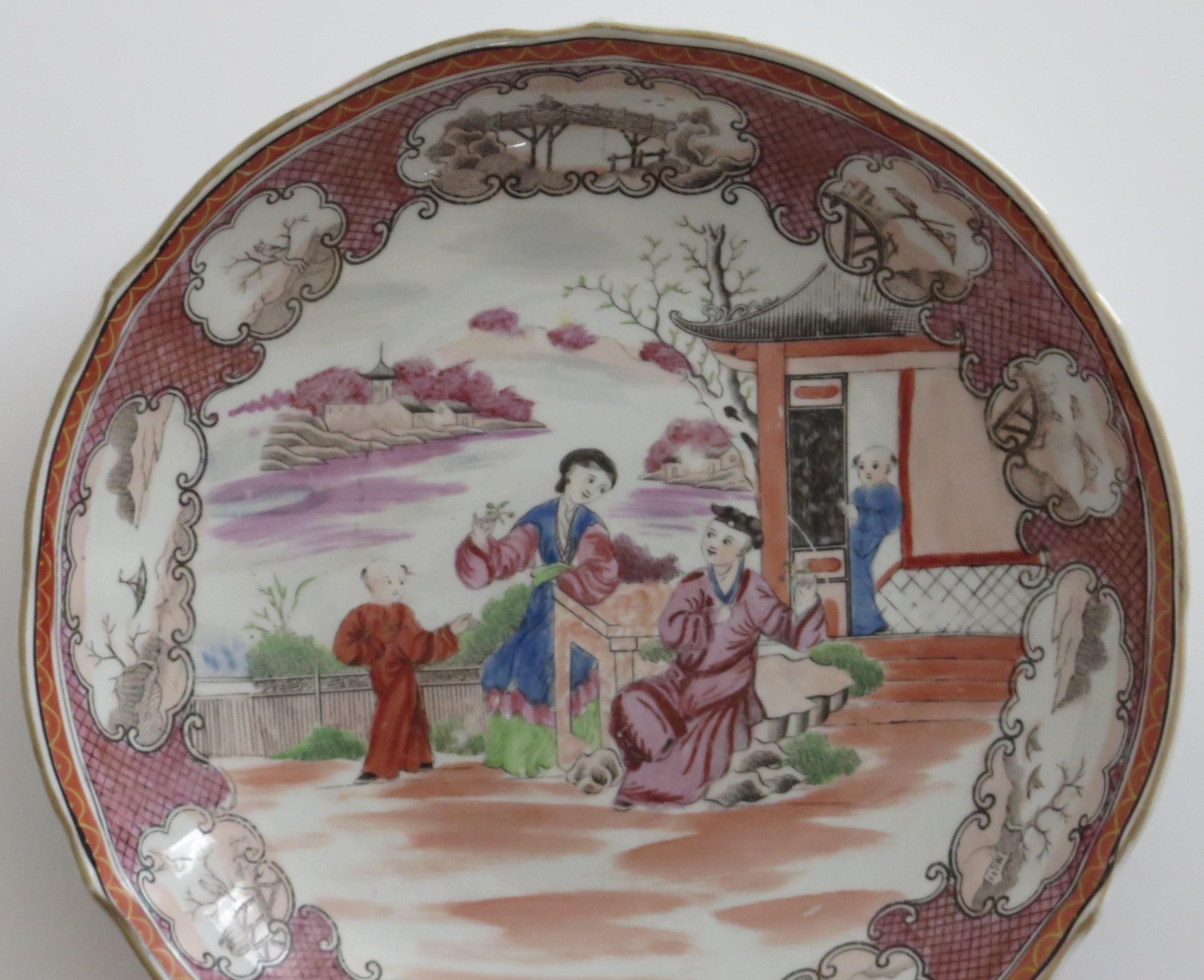 Chinoiserie Early Miles Mason Saucer Dish Porcelain Boy at Door Pattern, circa 1805 For Sale