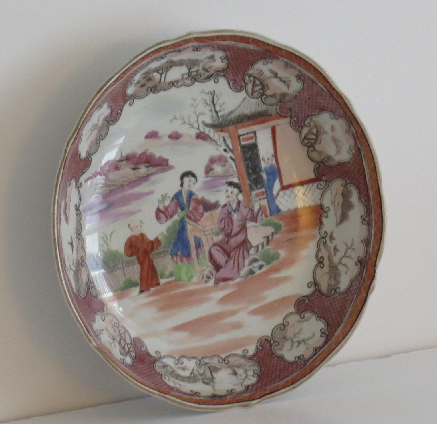 Early Miles Mason Saucer Dish Porcelain Boy at Door Pattern, circa 1805 In Good Condition For Sale In Lincoln, Lincolnshire