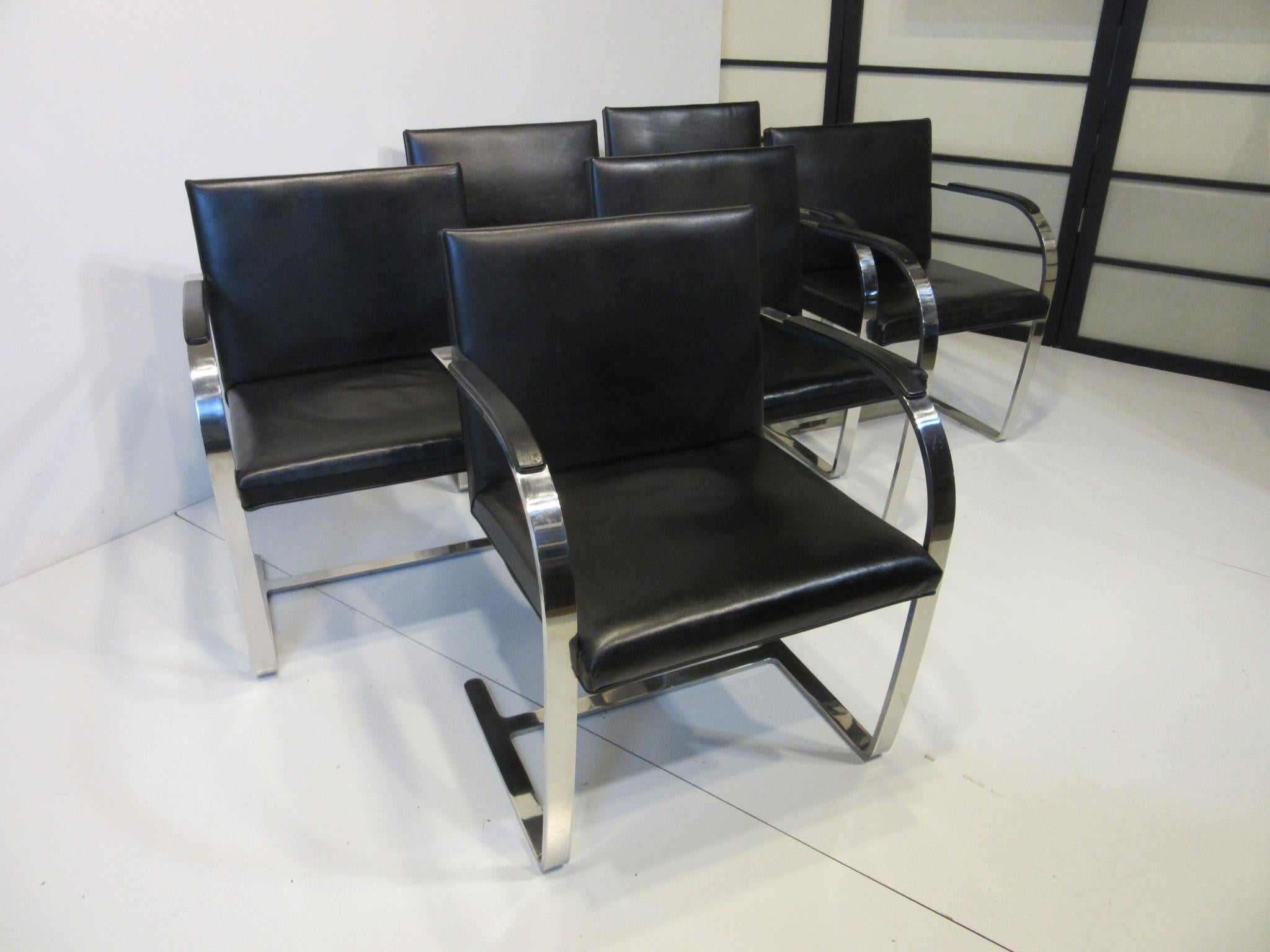 Early Mies van der Rohe Brno Leather Armchairs for Knoll 1