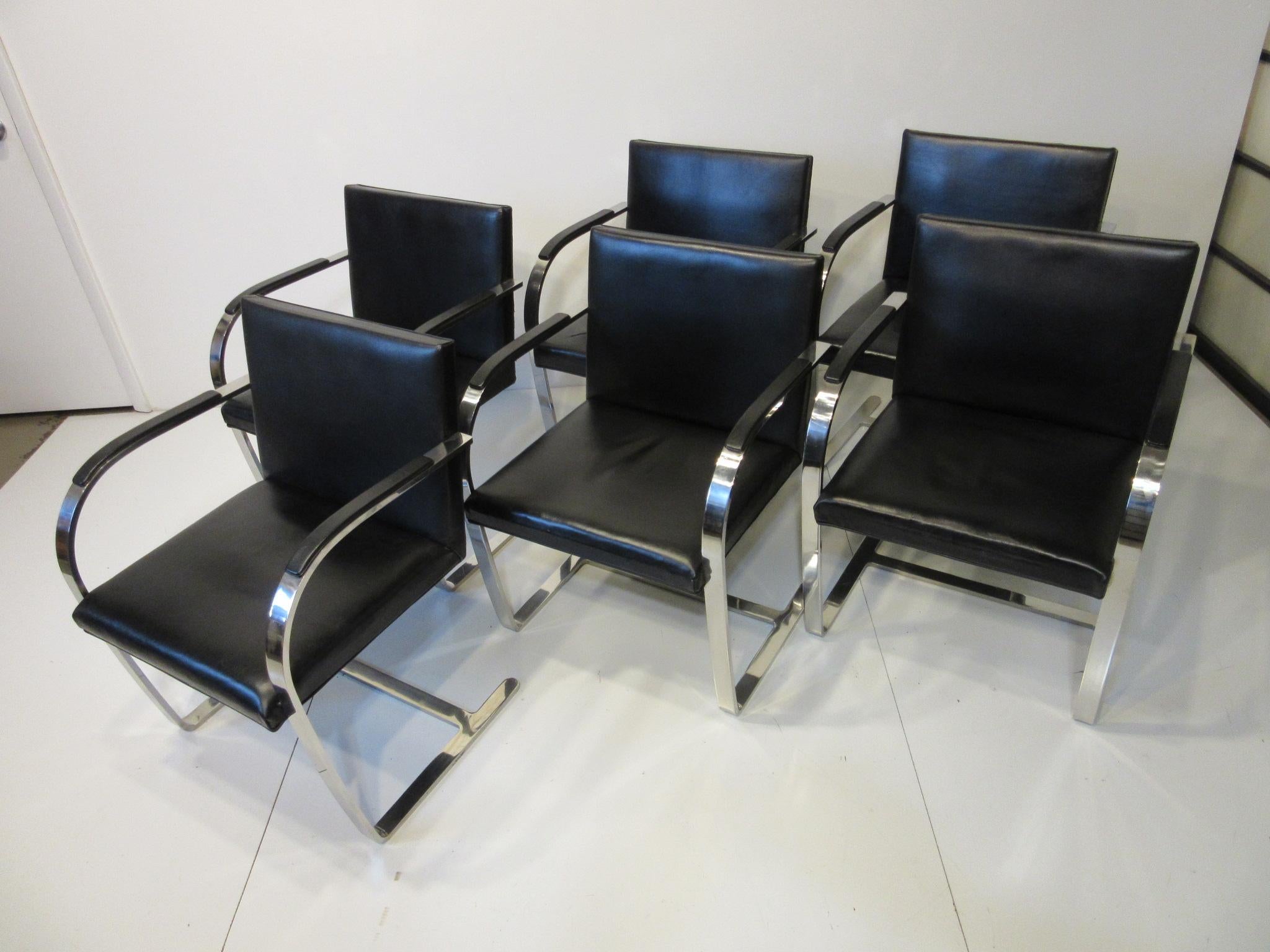 Early Mies van der Rohe Brno Leather Armchairs for Knoll 2
