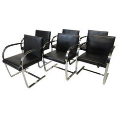 Early Mies van der Rohe Brno Leather Armchairs for Knoll
