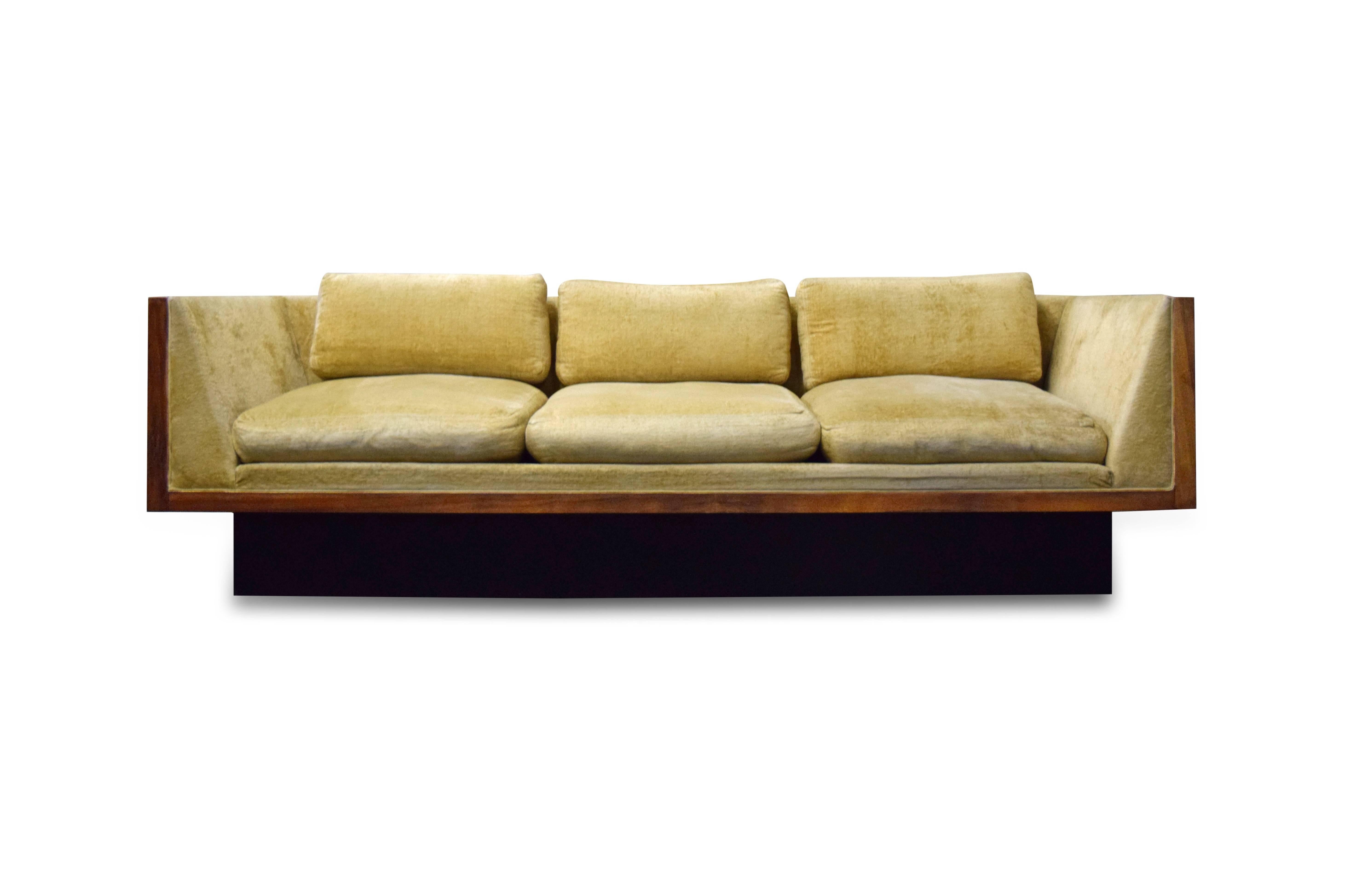 Early Milo Baughman for Thayer Coggin rosewood case sofa.
Sofa has original fabric and label.