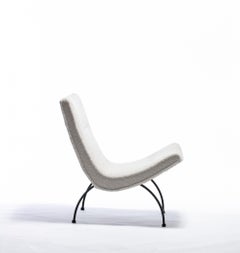 Ivory Shearling Milo Baughman Scoop Chair with Iron Legs, Circa 1950s