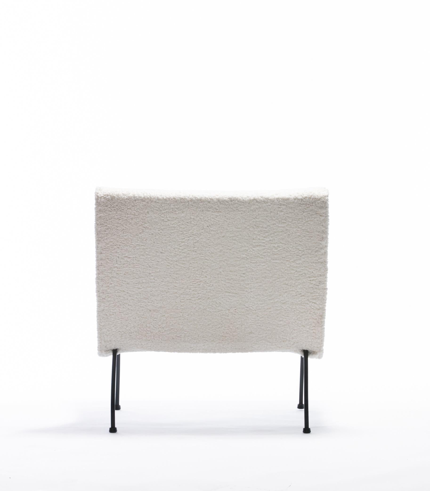 American Ivory Shearling Milo Baughman Scoop Chair with Iron Legs, Circa 1950s