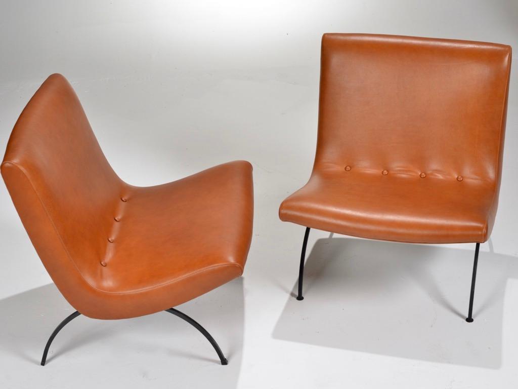 Mid-Century Modern Early Milo Baughman Scoop Chairs in Leather Set of 2