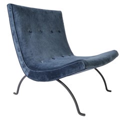 Early Milo Baughman Scoop Lounge Chair with Velvet Upholstery, circa 1950