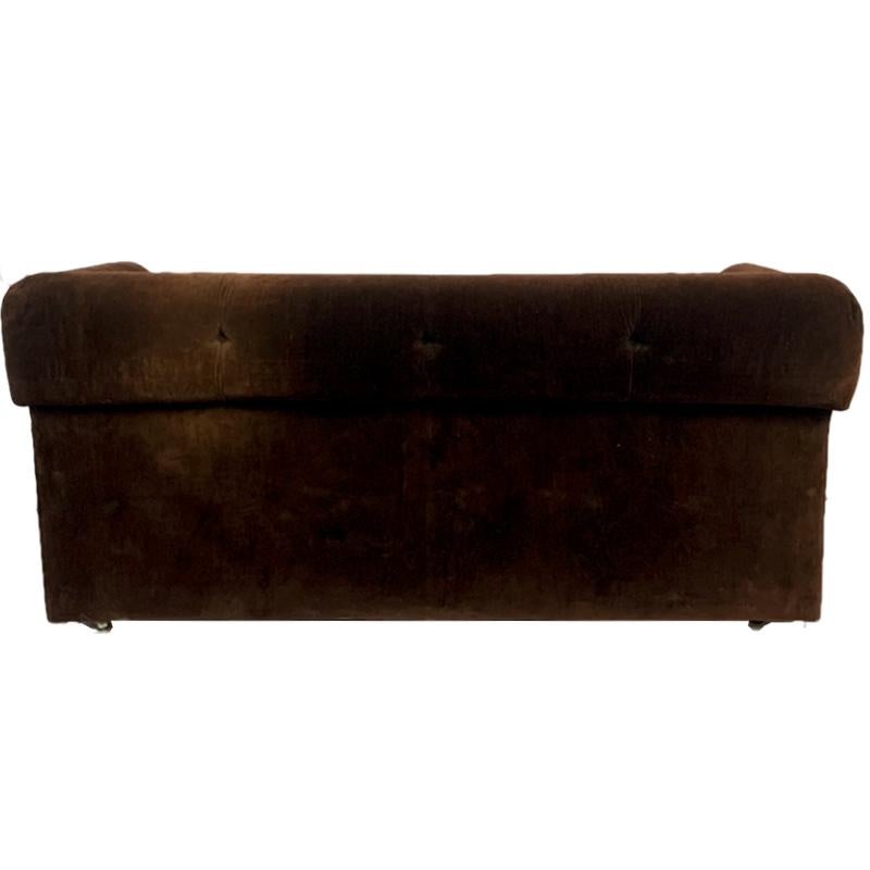 Mid-Century Modern Early Milo Baughman Shelter Sofa in Chocolate Brown Velour Midcentury Mod 