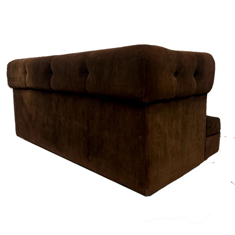 Early Milo Baughman Shelter Sofa in Chocolate Brown Velour Midcentury Mod  In Fair Condition In Hudson, NY