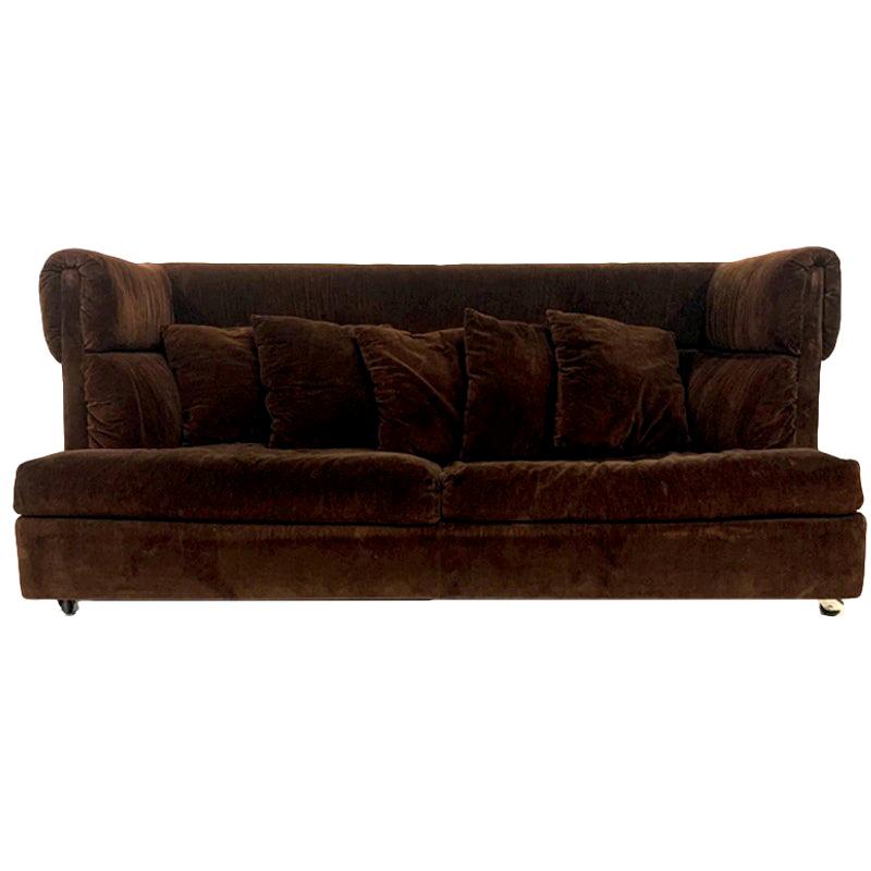 Early Milo Baughman Shelter Sofa in Chocolate Brown Velour Midcentury Mod 