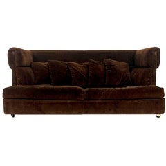 Early Milo Baughman Shelter Sofa in Chocolate Brown Velour Midcentury Mod