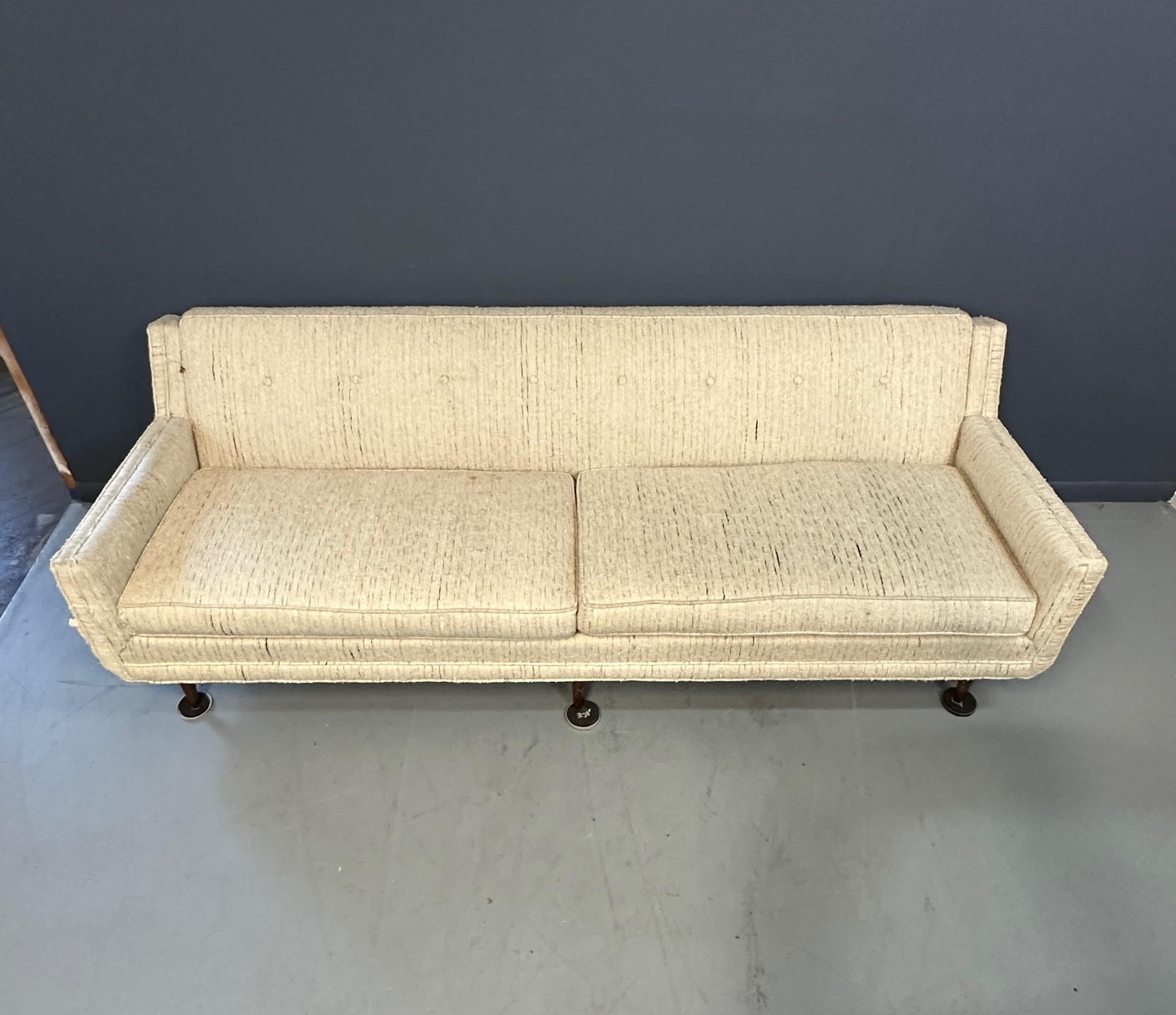 Mid-Century Modern Early Milo Baughman Style Mid Century Large Sofa on Walnut Legs