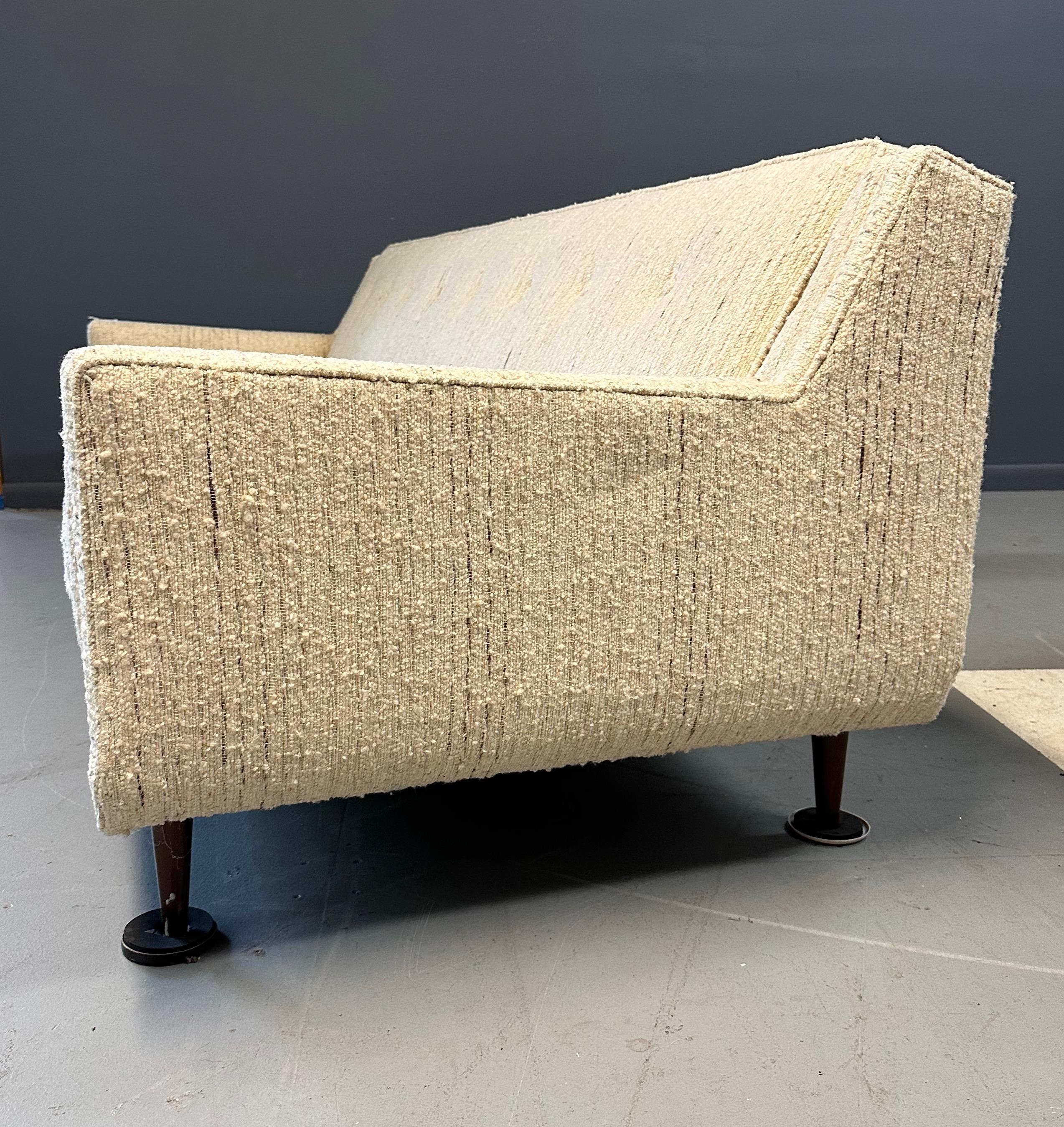 Early Milo Baughman Style Mid Century Large Sofa on Walnut Legs In Good Condition In Philadelphia, PA