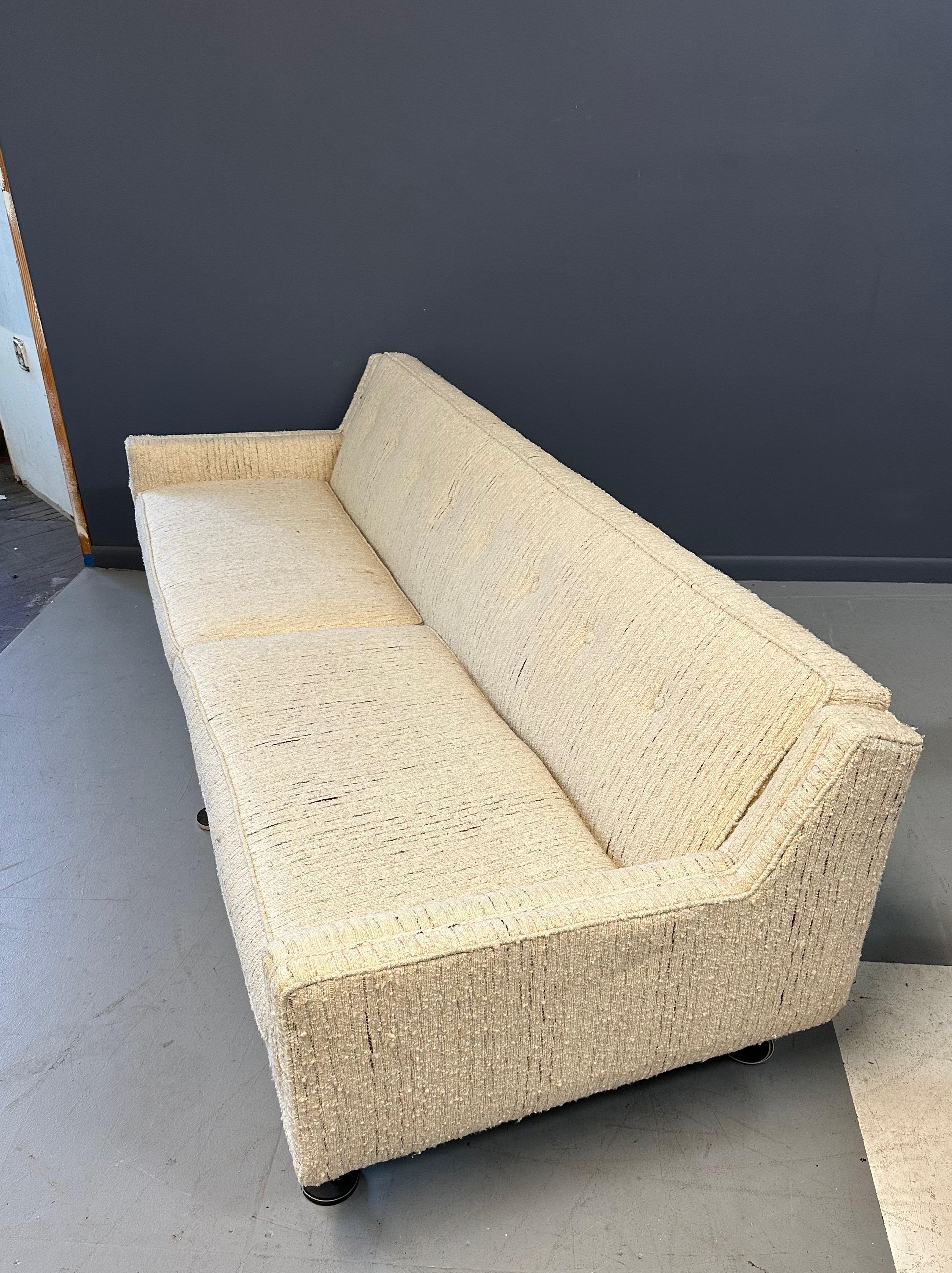 Upholstery Early Milo Baughman Style Mid Century Large Sofa on Walnut Legs