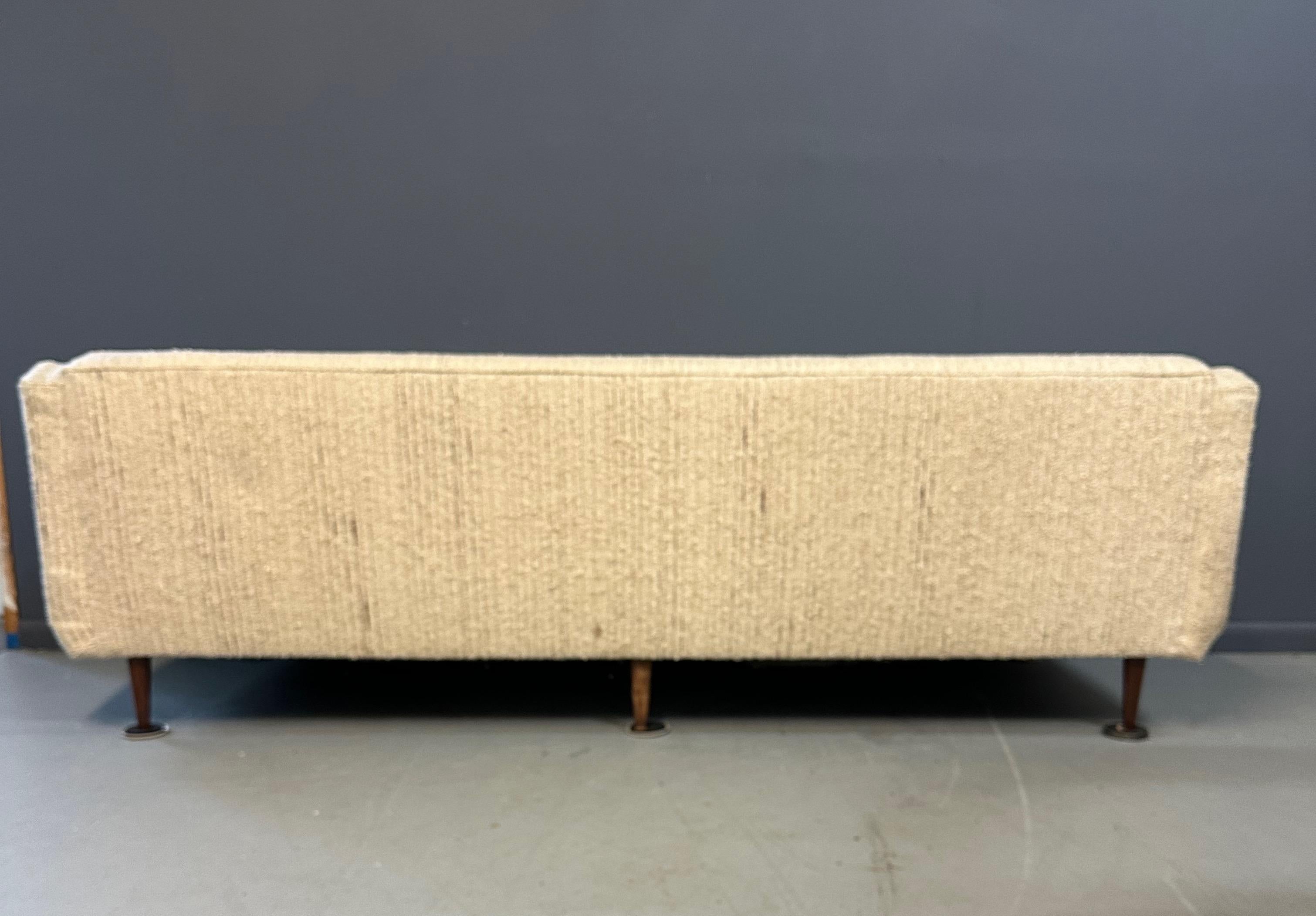 Early Milo Baughman Style Mid Century Large Sofa on Walnut Legs 1