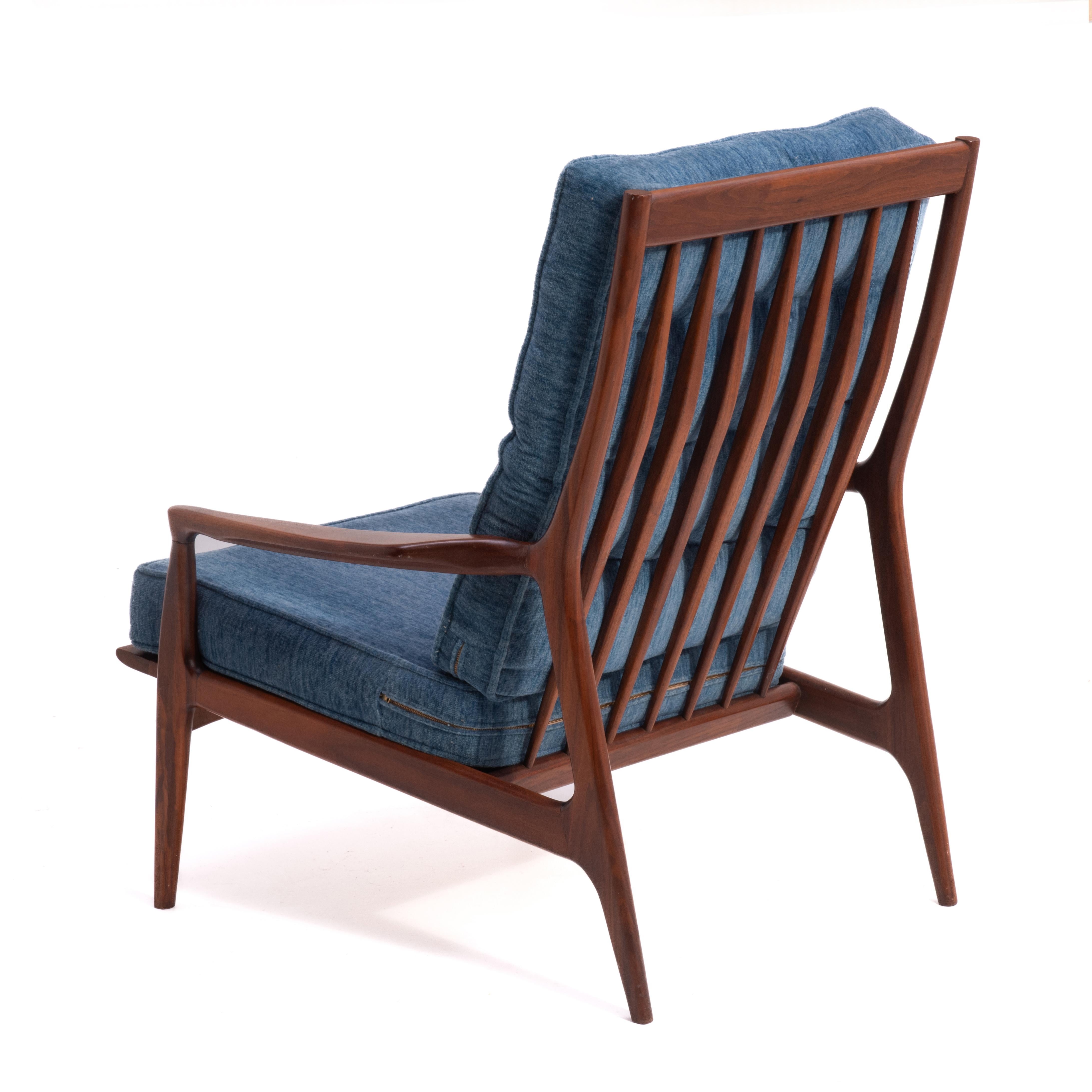 American Early Milo Baughman Thayer Coggin Walnut Spindled Lounge Chair Signed