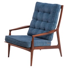 Early Milo Baughman Thayer Coggin Walnut Spindled Lounge Chair Signed