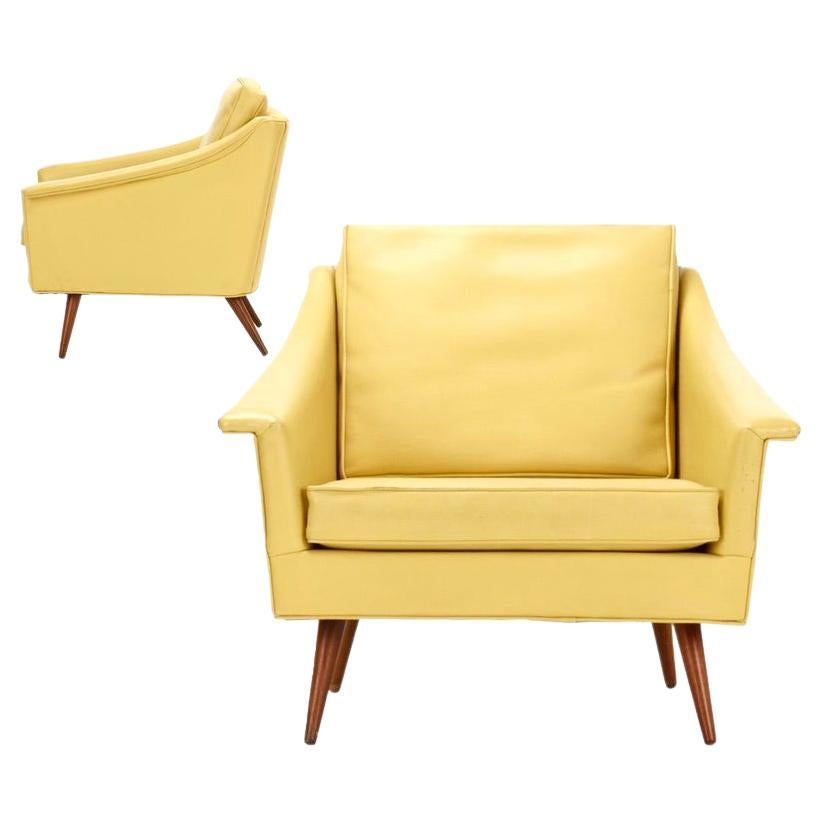 Mid-Century Modern Early Milo Baughman Yellow Modern Lounge Chair, James Inc, Thayer Coggin, 1950s