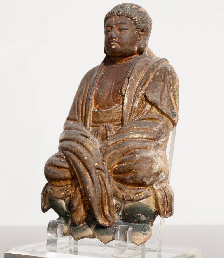 Hand-Crafted Early Ming Dynasty Chinese Buddha Statue, circa 14th Century For Sale