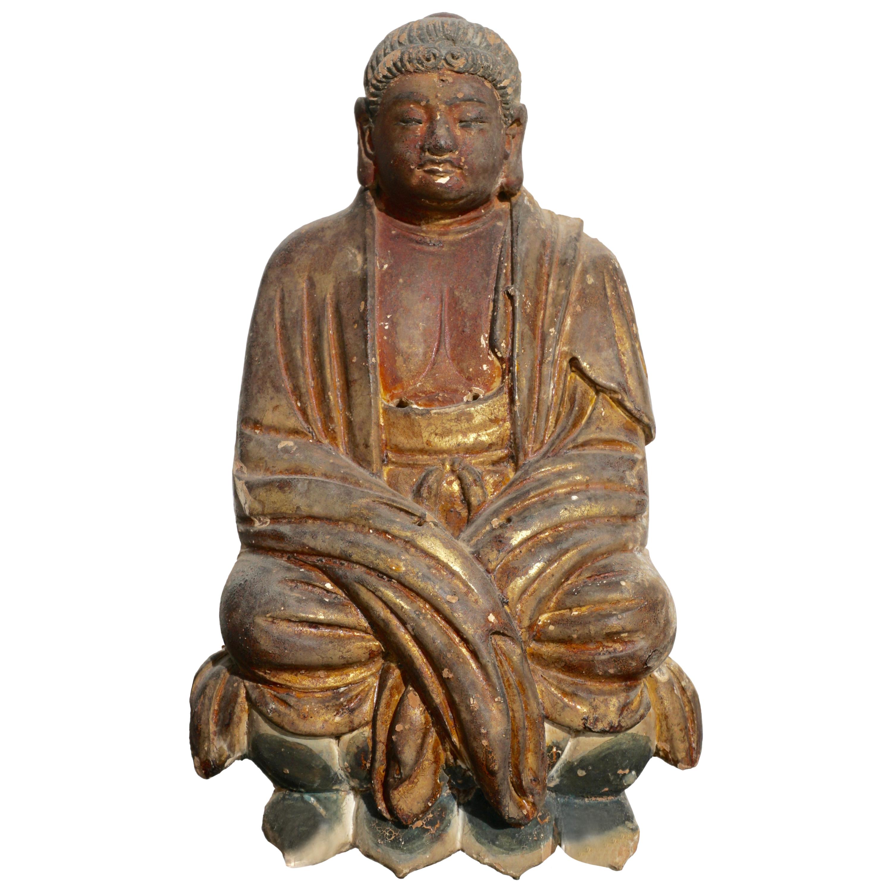 Frühe chinesische Buddha-Statue aus der Ming Dynasty, ca. 14. Jahrhundert im Angebot