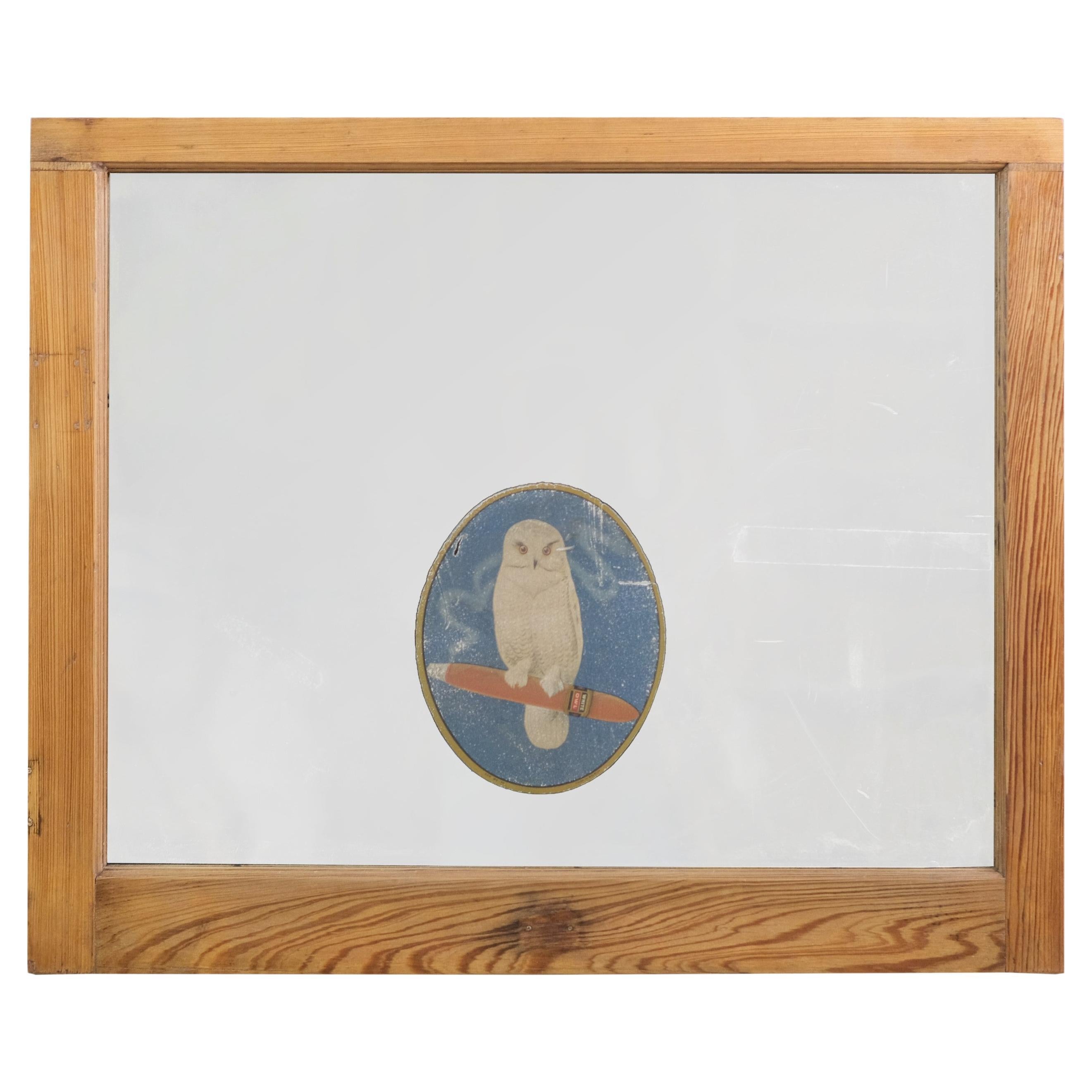 Early Mirrored Wavy Glass Window White Owl Cigar Decal For Sale