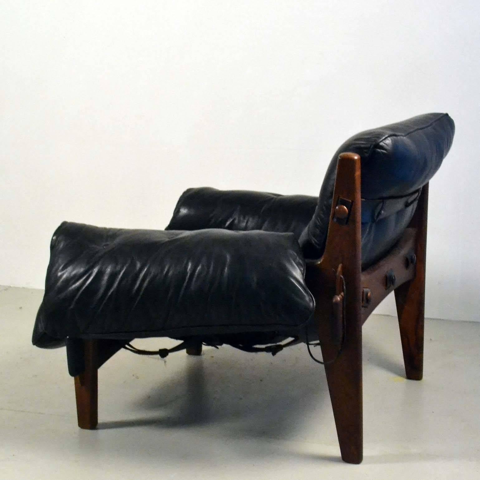 Mid-20th Century Early Mischievous / Mole Chair by Brazilian Sergio Rodrigues in Black Leather
