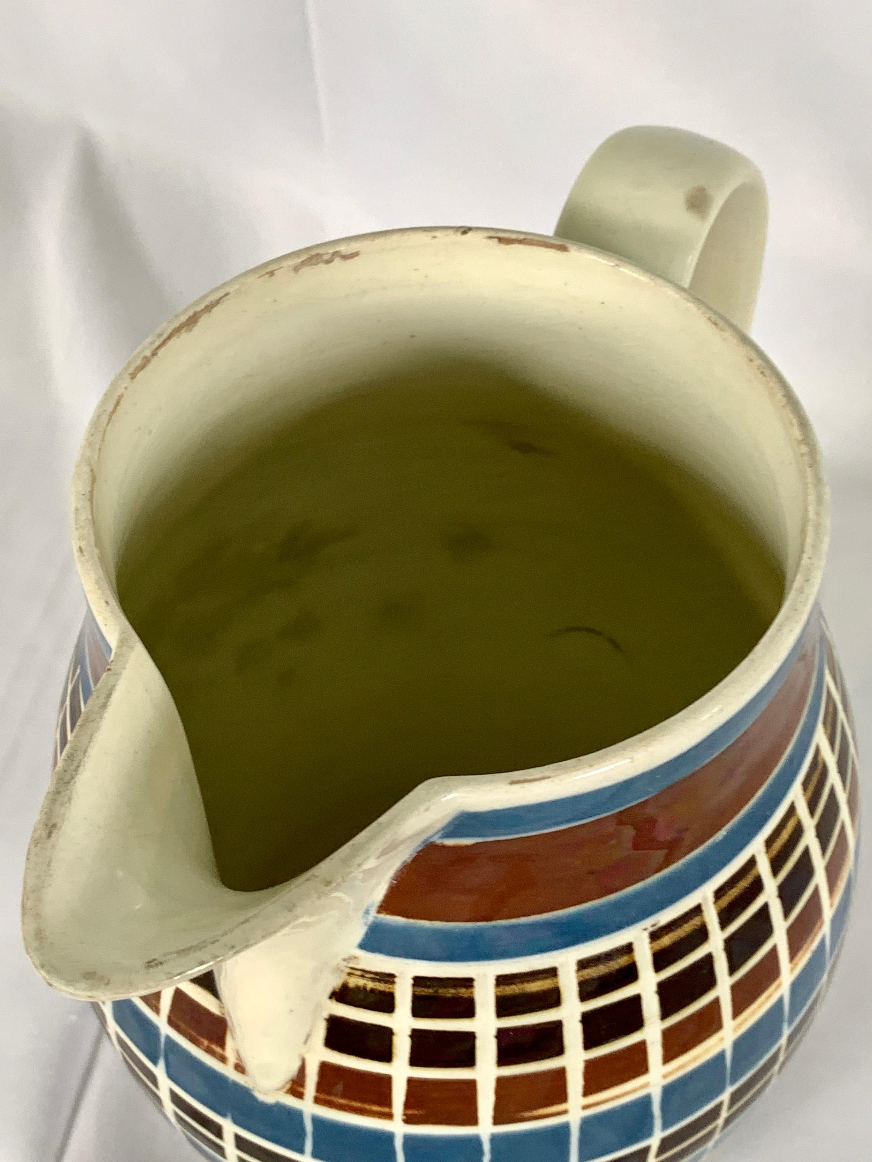 Early Mochaware Pitcher Cut Through the Colored Slip Made in England, circa 1800 1